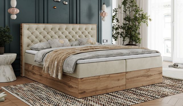 Stilvolles Bett mit gepolstertem Kopfteil in einer eleganten Version