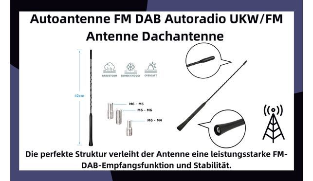 42cm Auto Antenne AM/FM/DAB GPS GSM Empfang