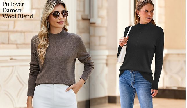 Arach&Cloz Pullover Damen Wool Blend Langarm Strickpullover