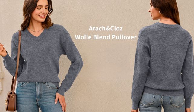 Arach&Cloz Wolle Blend V Ausschnitt Pullover Damen