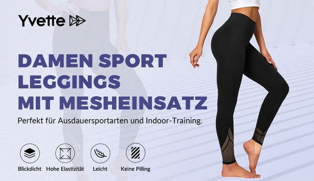 Yvette Leggings Hohe Taille, Blickdicht, mit Mesh, Fitness Sporthose, 192A02