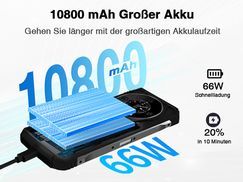10800 mAh Akku, 66 W Schnellladung