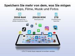 30 GB RAM + 256 GB ROM, erweiterbar auf 2 TB