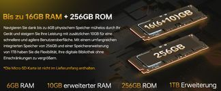 Bis zu 16 GB RAM + 256 GB Speicher
