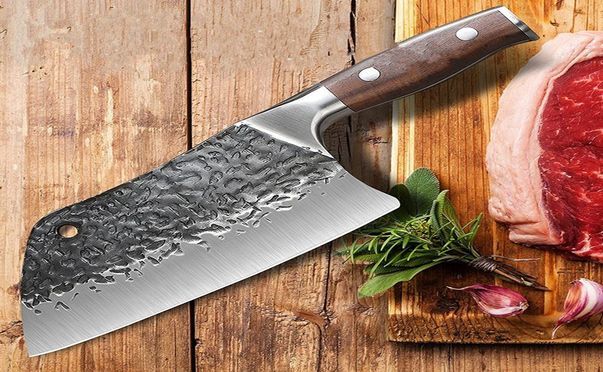 Handgeschmiedete Kochmesser Hackmesser aus Kohlenstoffstahl mit Holzgriff