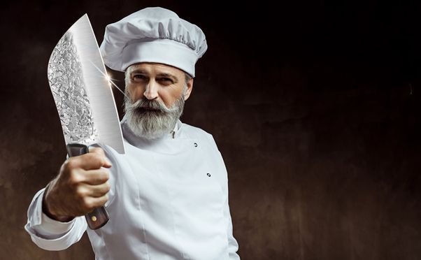 Handgeschmiedetes Kochmesser Hackmesser aus Kohlenstoffstahl mit Holzgriff