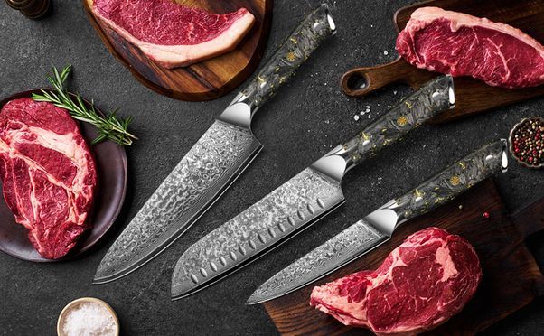 3 teiliges Damast Kochmesser set aus 67 Lagen Damaststahl