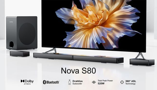 ULTIMEA Nova S80 5.1.2ch Soundbar With Dolby Atmos – 520W Wireless Subwoofer, 4K HDR Passthrough (2025 Version)