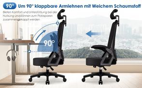 ADOV Chefsessel Mit Klappbaren Armlehnen - Ergonomischer Bürostuhl Mit Hoher Rückenlehne & Federkissen
