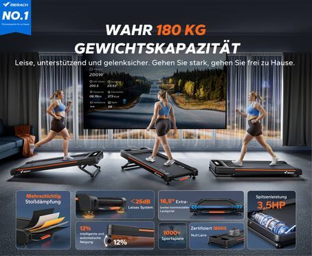 Merach Laufband – Bis zu 180 kg, leise, gelenkschonend und kraftvoll