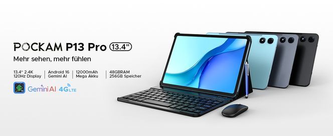 POCKAM P13 Pro Tablet mit Tastatur 13,4'' Android16, Schwarz