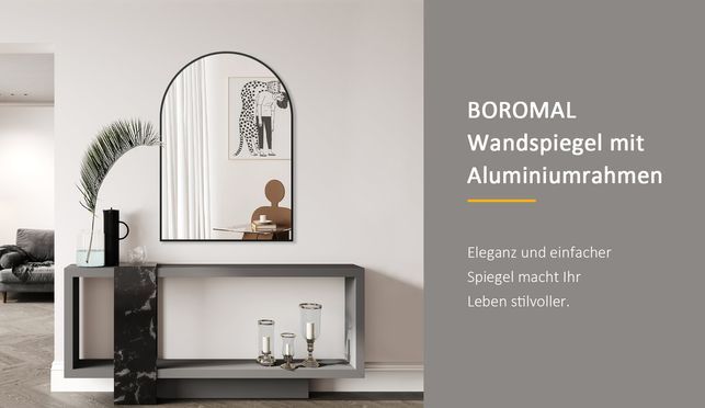 BOROMAL Wanndspiegel Rundbogen Schwarz mit Aluminium-Rahmen