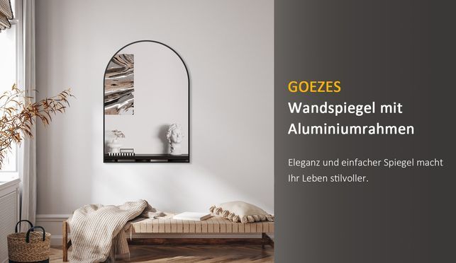 GOEZES Wandspiegel Rundbogen Schwarz mit Aluminiumrahmen