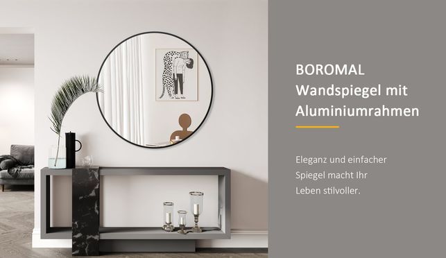 BOROMAL Wandspiegel Rund Schwarz mit Aluminium-Rahmen
