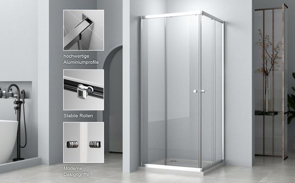 HOPIBATH Duschkabine Schiebetür Chrom Klarglas 5mm ESG H:185cm