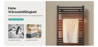 Produktbild von EMKE Badheizkörper 160x50 Cm – Handtuchwärmer, Mittelanschluss, 654W, Weiß, Für Bis Zu 6 M²
