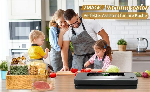 7MAGIC Vakuumierer 6 in 1 Vakuumiergerät, 80kPa Folienschweißgerät für Sous Vide Kochen, Rollenbreite 30 cm, 110W, bis zu 10X Länger Frisch, mit 20 Vakuumbeuteln und 1 Schlauch