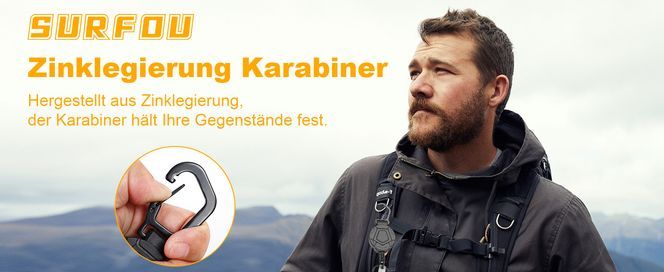 Keychain with sturdy zinc alloy carabiner