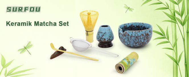 Keramik Matcha Set mit Bambusbesen