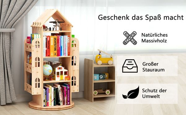 360° Drehbares Bücherregal Aus Massivholz - 5 Ebenen Mit 20 Fächern, 45x160cm