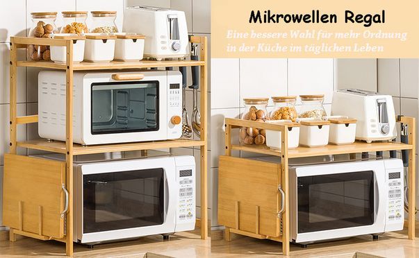 Supfine Mikrowellen Regal 2-stufig - Verstellbarer Küchenorganizer Mit Haken (40-65cm)