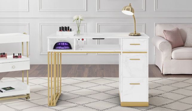 BarberPub Luxuriöser & moderner Manikürtisch mit Absaugung & 3 Schubladen