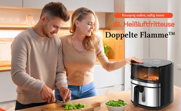 Taylor Swoden Dual Blaze Heißluftfritteuse XXL, 8L Air Fryer 2000W mit Sichtfenster