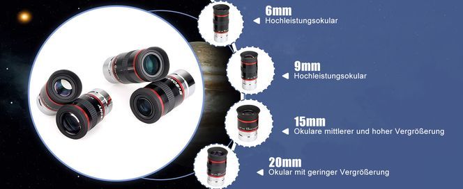 Svbony Okular Zubehör Set, 1,25” 6mm 9mm 15mm 20mm Teleskop Okular Kit