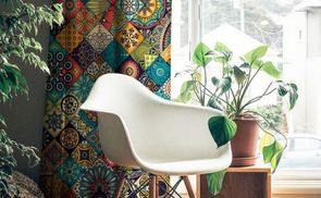 Gardine Schlafzimmer Kräuselband Vorhang mit Schlaufen und Haken,  Abakuhaus, Gestreift 90 Retro-Art Ethnic
