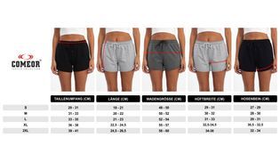 Größentabelle für COMEOR Damen Sportshorts