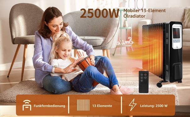 Aigostar 2500W Mobiler 13 Element Ölradiator