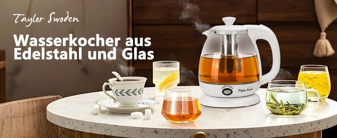 Taylor Swoden Wasserkocher Glas 1 Liter, 2200 W, mit Abnehmbarem Teesieb