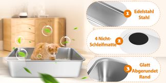 Nobleza Geschlossene Katzentoilette Edelstahl XXL – 2 Stück, Mit Deckel, Geruchsneutral & Leicht Zu Reinigen
