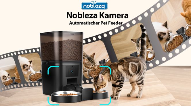 nobleza Katzen-Futterspender Futterautomat mit Kamera 6L & 120  Weitwinkel,Zweiweg-Audio inkl