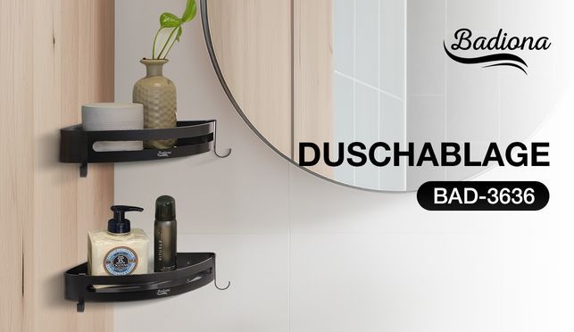 BADIONA Duschablage ohne bohren Schwarz Praktischer & Stilvoller Stauraum für jedes Bad