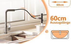 Küchenarmatur Mit Ausziehbarem Sprühkopf In Gebürstetem Nickel – Hoher Bogen, Einhebel, Für Spüle & Wohnmobil