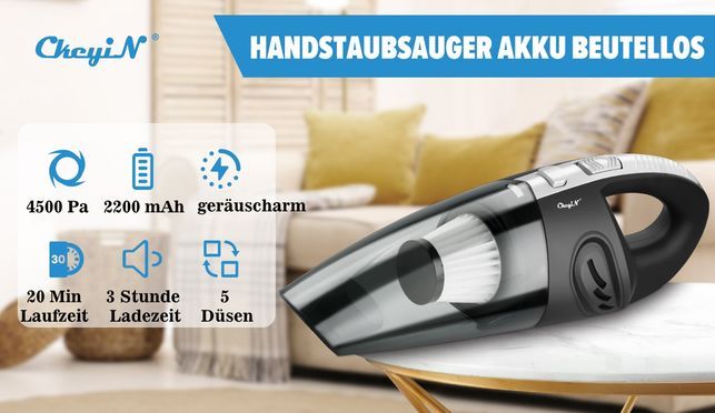CkeyiN Akku-Handstaubsauger für Haus/Auto Kabellos Nass-Trocken-Nutzung  Staubsauger, 120,00 W, mit Beutel, 20 Min. Laufzeit