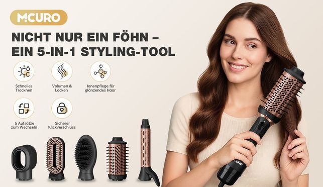TQQ Warmluftbürste 4-in-1 - Föhnbürste Mit Ionen-Technologie Für Glänzendes Haar