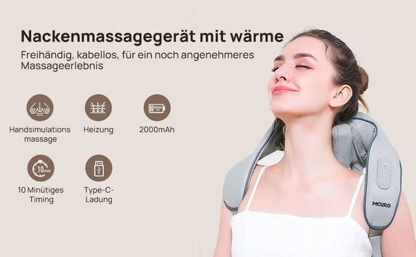 MCURO ZC318 Nacken Massagegerät——Freihändig, kabellos, für ein noch angenehmeres Massageerlebnis