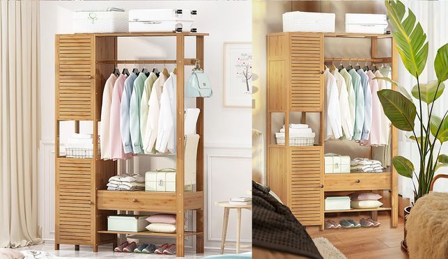 WAOHO Multifunktionaler Offener Bambus Garderobenständer