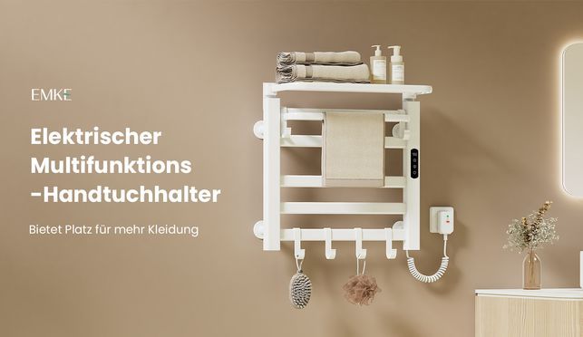 EMKE Handtuchtrockner elektrisch Weiß mit klappbarem Regal 140W Leben mit Stil