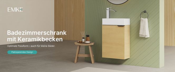 EMKE Waschtisch Kompakter Badschrank mit Waschbecken set 41,5 x 64 cm für kleine Bäder (2-St), Ultradünner Badschrank–Hängend, perfekt für kleine Bad