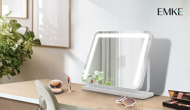 EMKE LED Kosmetikspiegel Schminkspiegel mit Beleuchtung Tischspiegel mit 3 Lichtfarben Dimmbar
