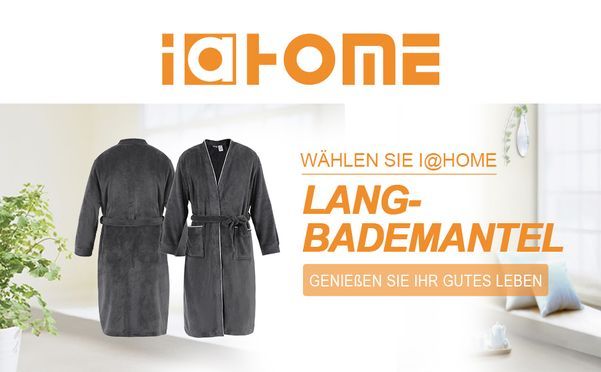 i@home Bademantel langer Bademantel,Verschiedene Größen für Herren & Damen,  100% Polyester, Kimono-Kragen, Gürtel, Langform