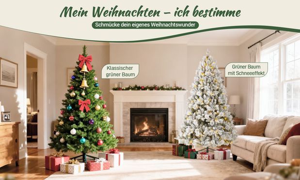 Dein Weihnachtswahl! Klassisches Grün oder Schneeeffekt–gestalte dein persönliches Weihnachtswunder!
