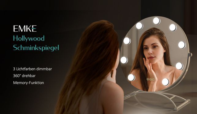 EMKE Kosmetikspiegel Runder Schminkspiegel Hollywood Spiegel mit Beleuchtung Tischspiegel