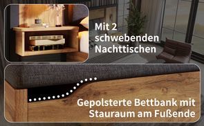 Polsterbett mit Bettbank & Touch Nachttischen