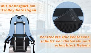 Rucksack – Koffergurt & verdeckte Tasche, ideal für Reisen