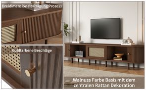 TV Ständer in Walnussoptik mit Rattan Dekor
