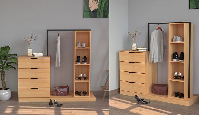 Porte manteau Casiers Portemanteau 4 tiroirs MDF